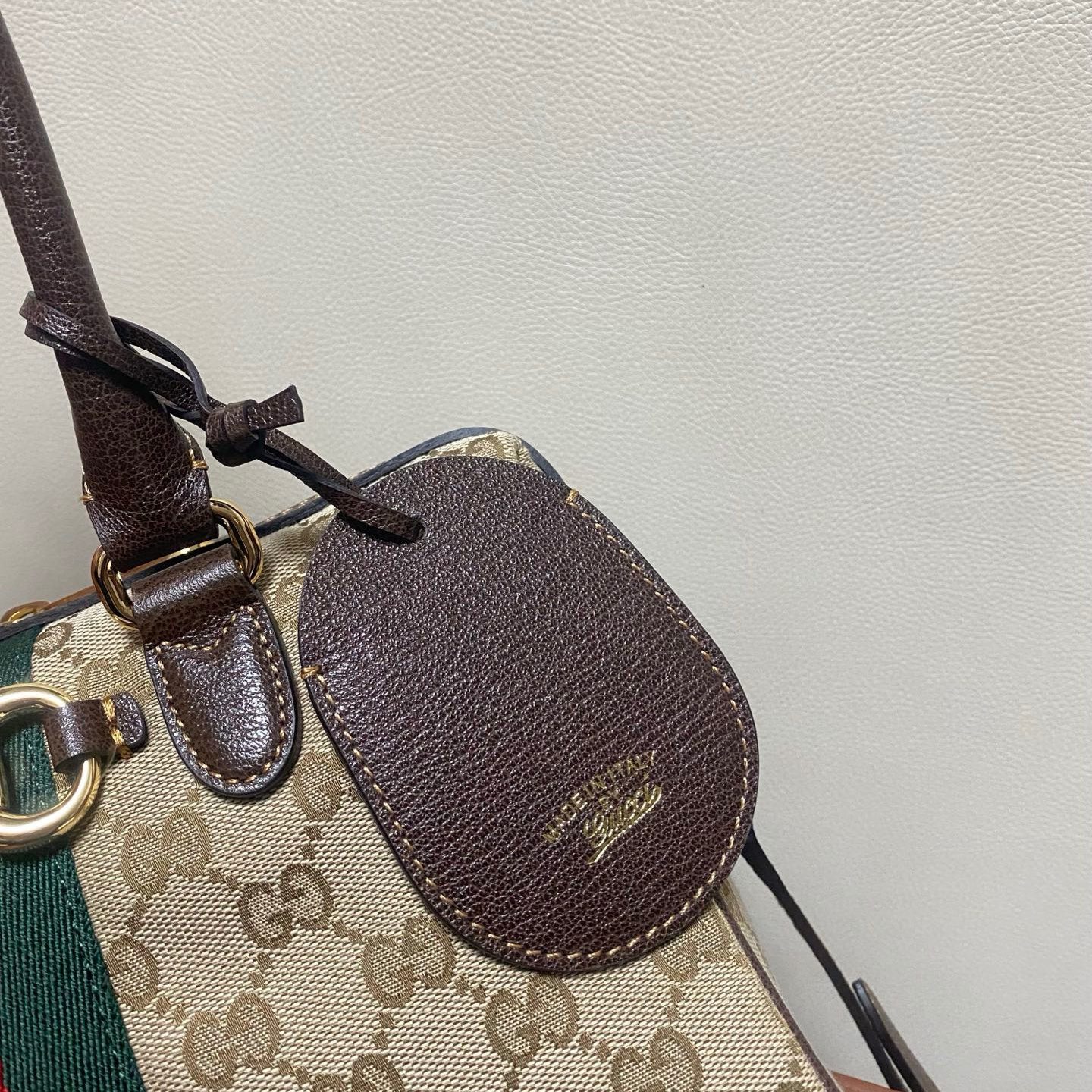 Gucci Borsetto in GG Canvas with Leather Trim and Zipper for Handheld Shoulder Bag Carry 866732