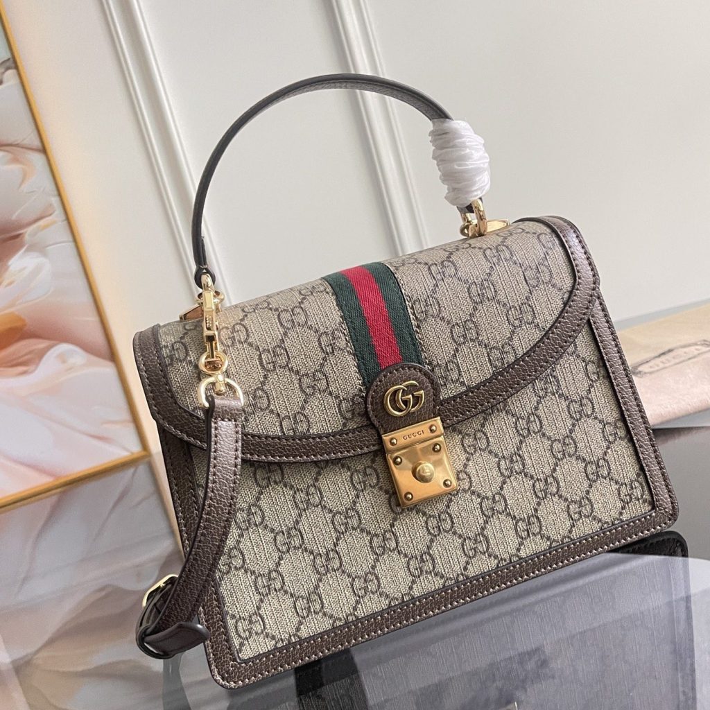 Gucci Ophidia GG in GG Supreme Canvas with Leather Trim for Handheld Shoulder Carry