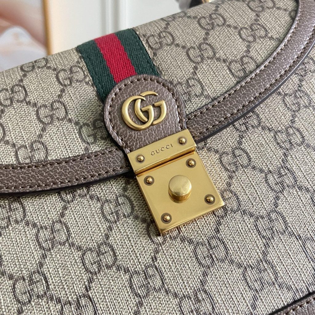 Gucci Ophidia GG in GG Supreme Canvas with Leather Trim for Handheld Shoulder Carry