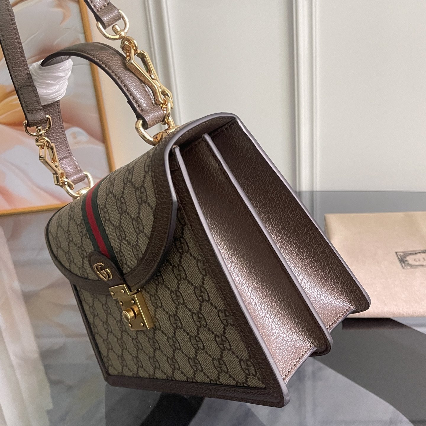 Gucci Ophidia GG in GG Supreme Canvas with Leather Trim for Handheld Shoulder Carry