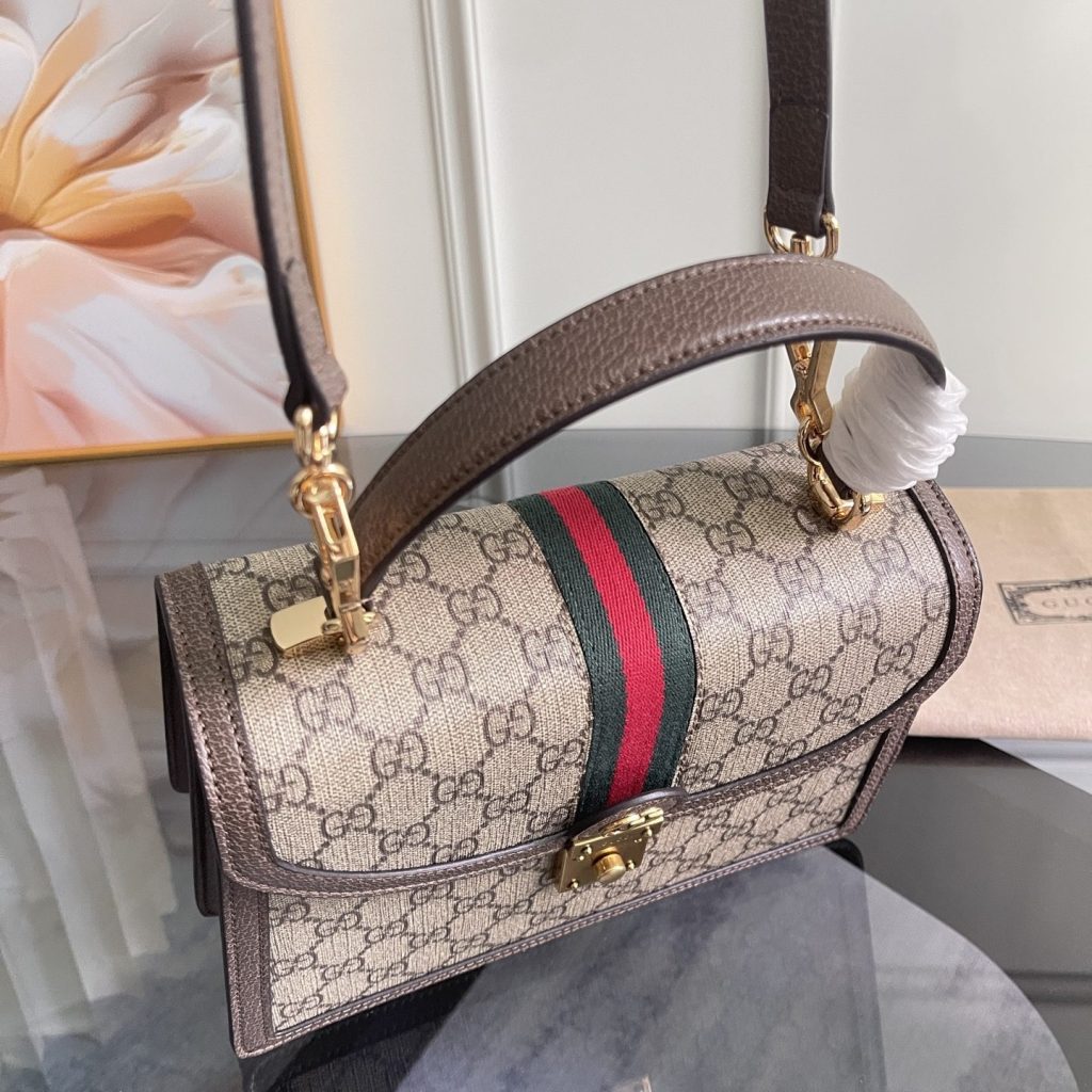 Gucci Ophidia GG in GG Supreme Canvas with Leather Trim for Handheld Shoulder Carry