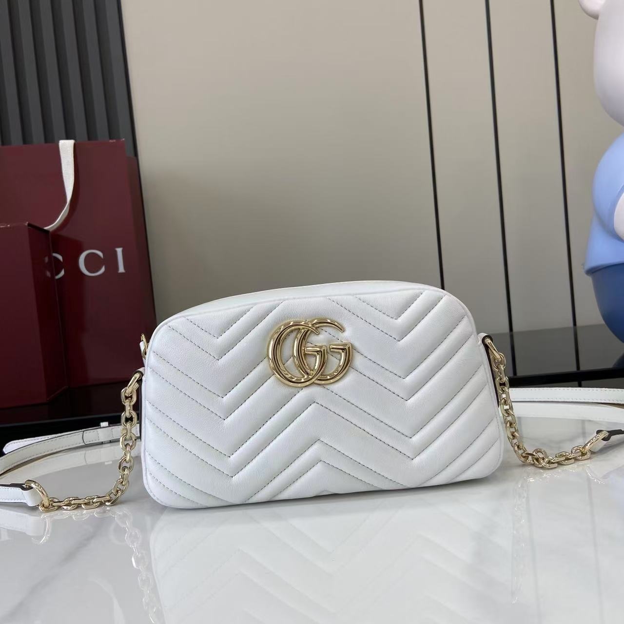 Gucci Marmont Small Quilted Nappa Leather Crossbody Bag with Zipper and Adjustable Chain Shoulder