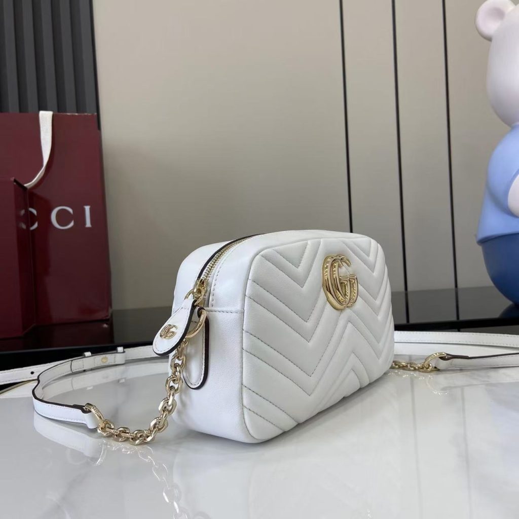 Gucci Marmont Small Quilted Nappa Leather Crossbody Bag with Zipper and Adjustable Chain Shoulder