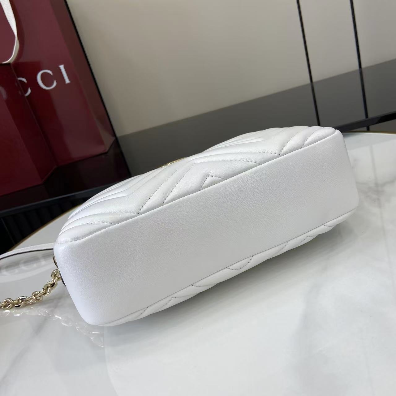 Gucci Marmont Small Quilted Nappa Leather Crossbody Bag with Zipper and Adjustable Chain Shoulder