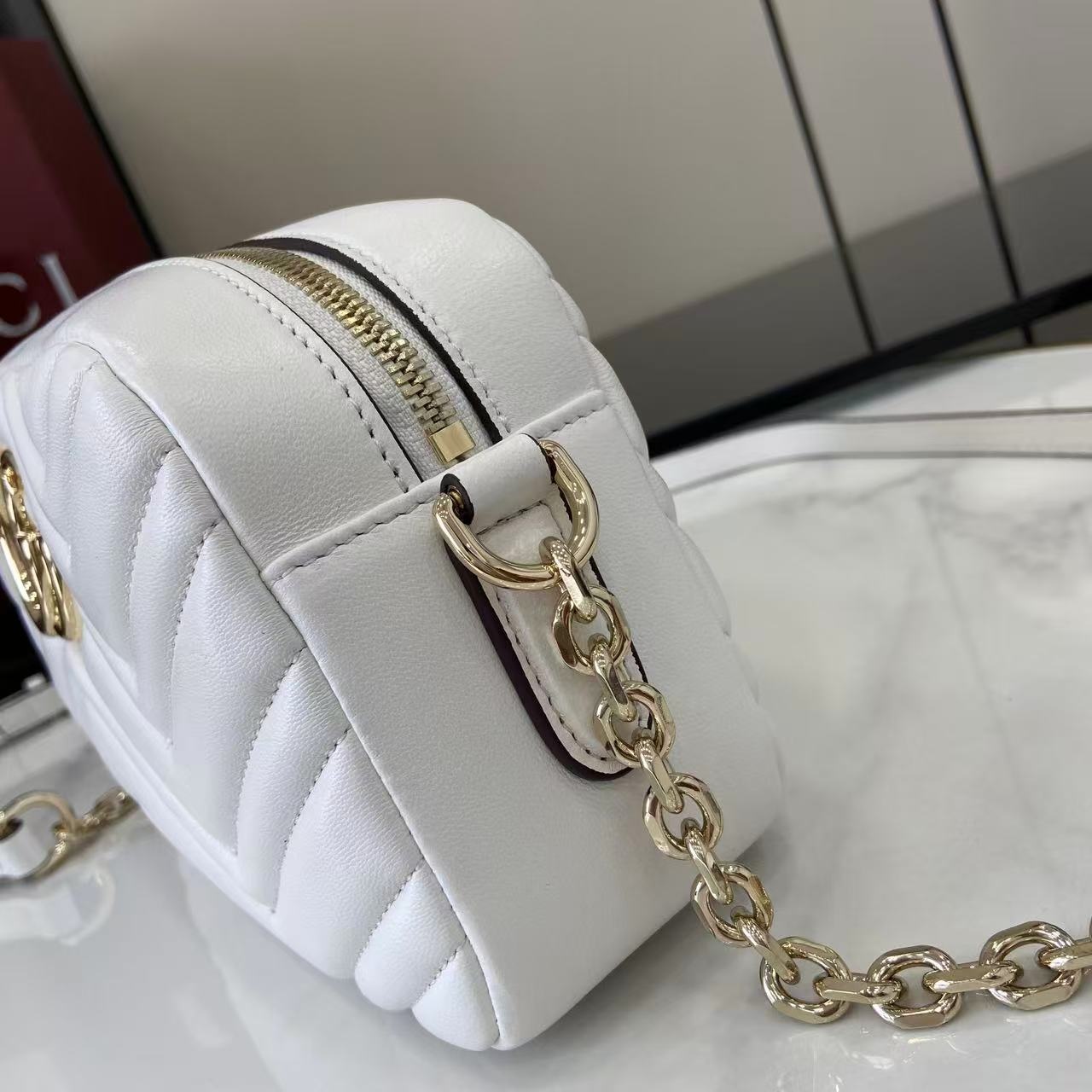 Gucci Marmont Small Quilted Nappa Leather Crossbody Bag with Zipper and Adjustable Chain Shoulder