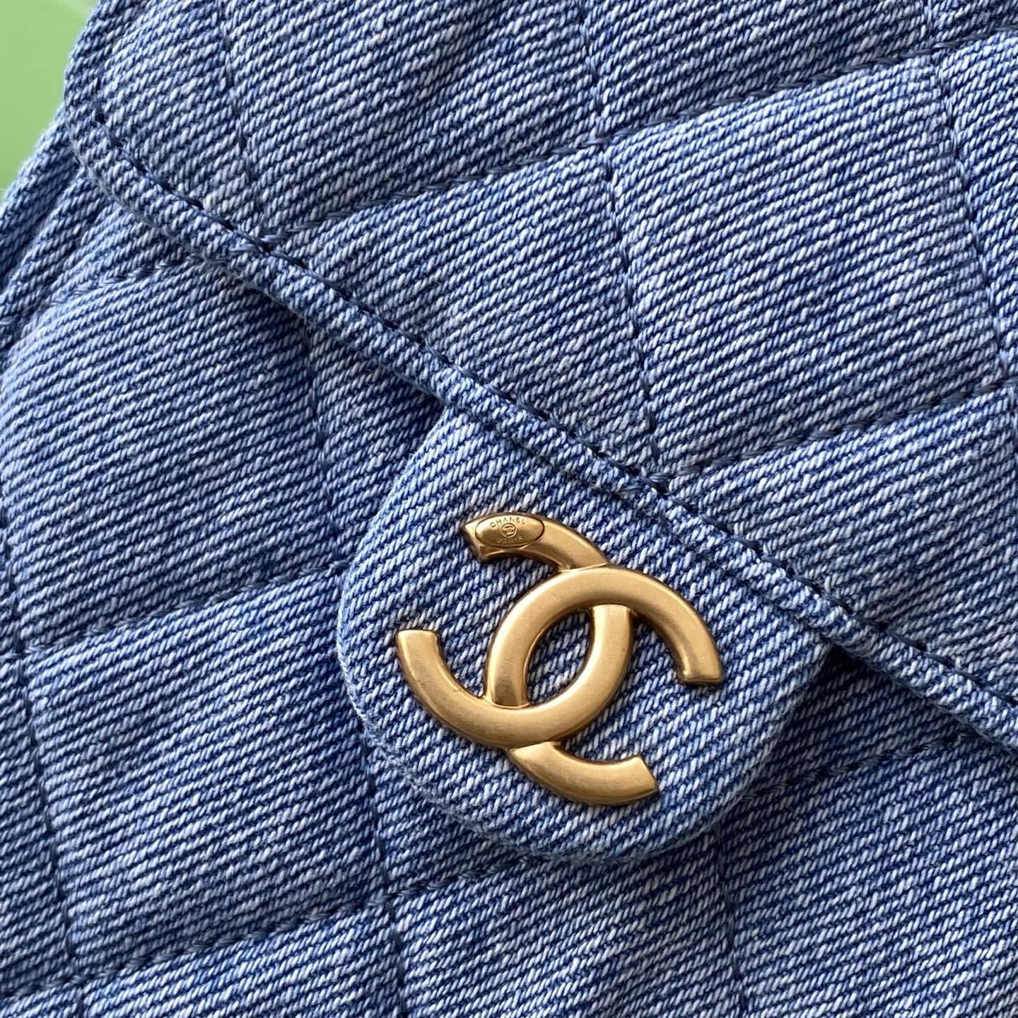 Chanel Hobo and Bucket Bag Small in Denim with Quilting and Drawstring and Gold Hardware