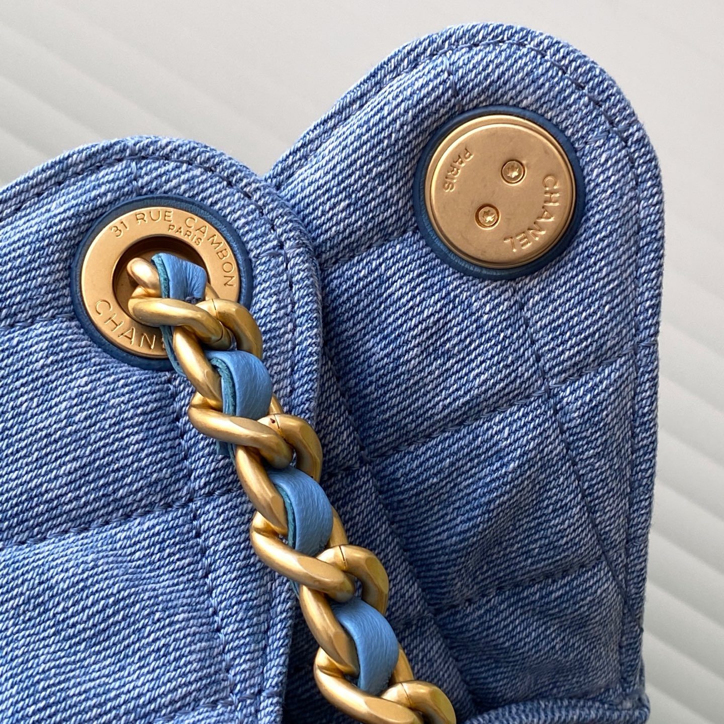 Chanel Hobo and Bucket Bag Small in Denim with Quilting and Drawstring and Gold Hardware
