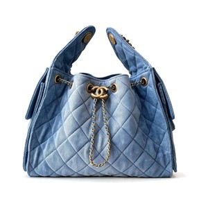 Chanel Hobo and Bucket Bag Small in Denim with Quilting and Drawstring and Gold Hardware