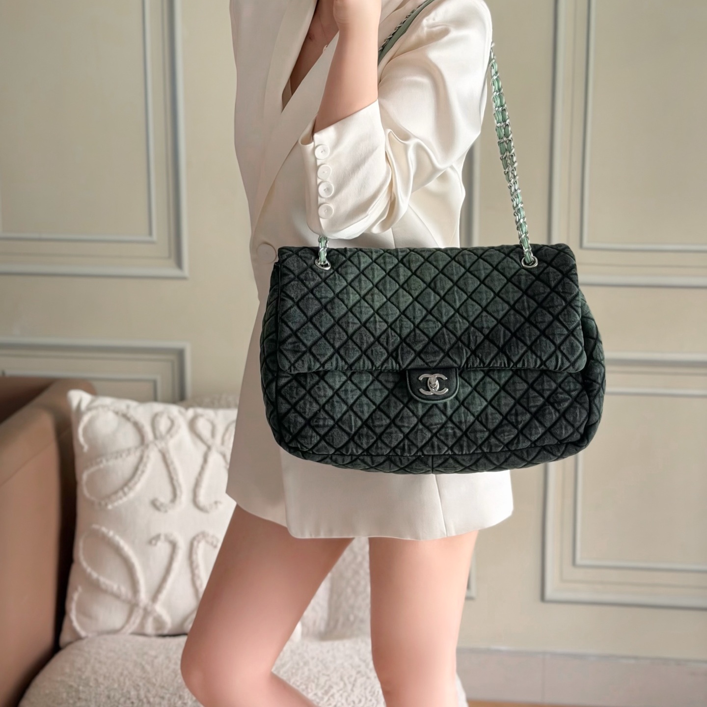 Chanel Classic Flap in Denim with Magnetic Snap for Shoulder Crossbody Bag Carry