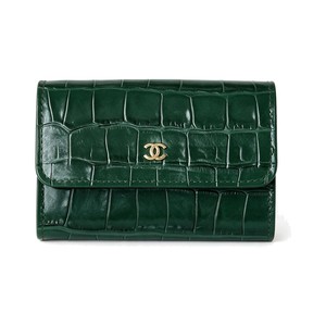 Chanel Classic Flap Mini Crocodile-embossed Leather Card Holder Wallet with Turn-lock for Hand Carry