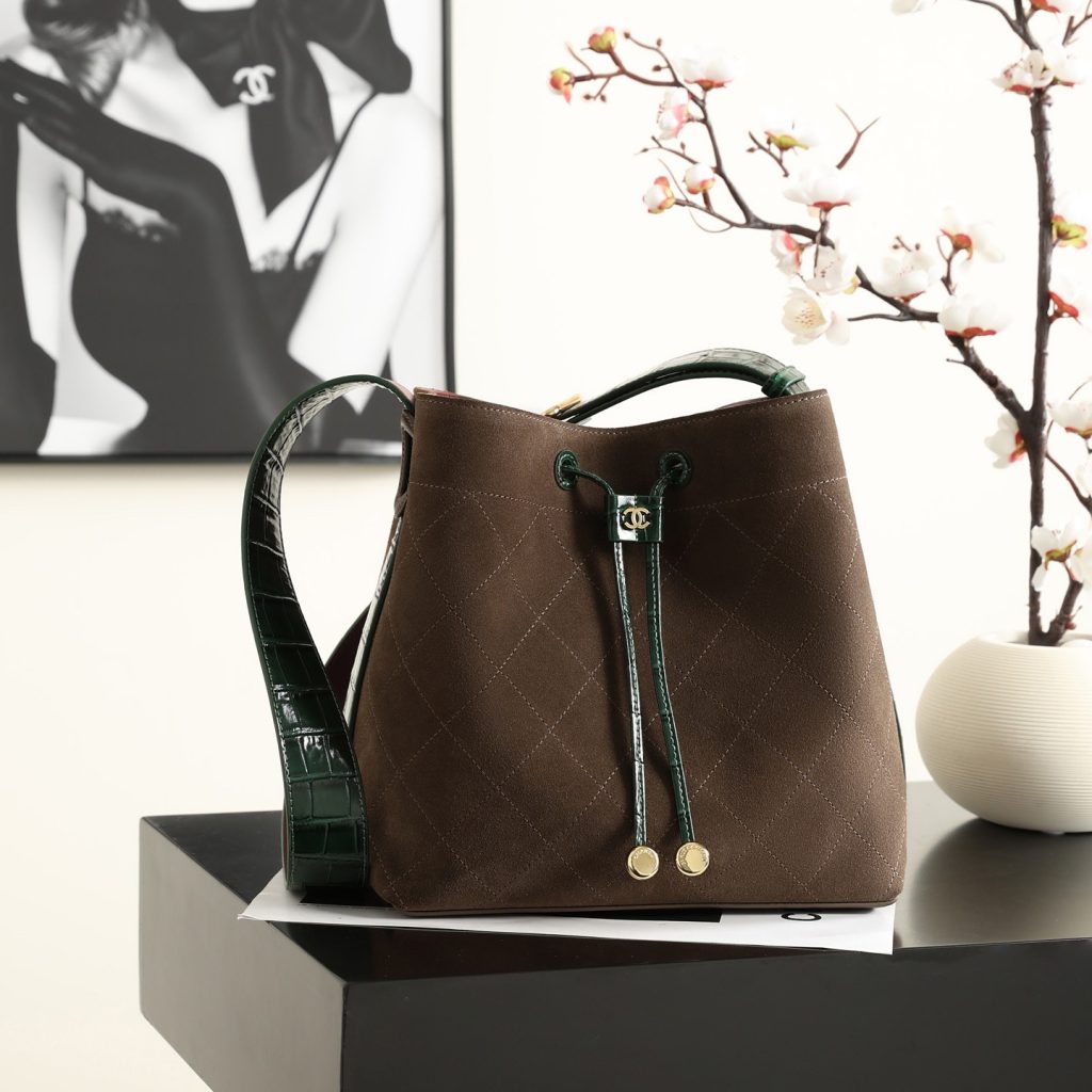 Chanel Bucket Bag in Calfskin with Drawstring for Handheld Shoulder Crossbody Carry