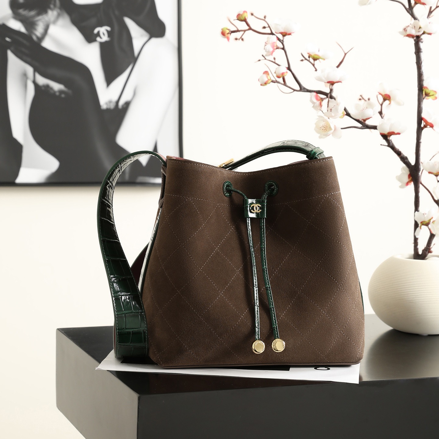 Chanel Bucket Bag in Calfskin with Drawstring for Handheld Shoulder Crossbody Carry