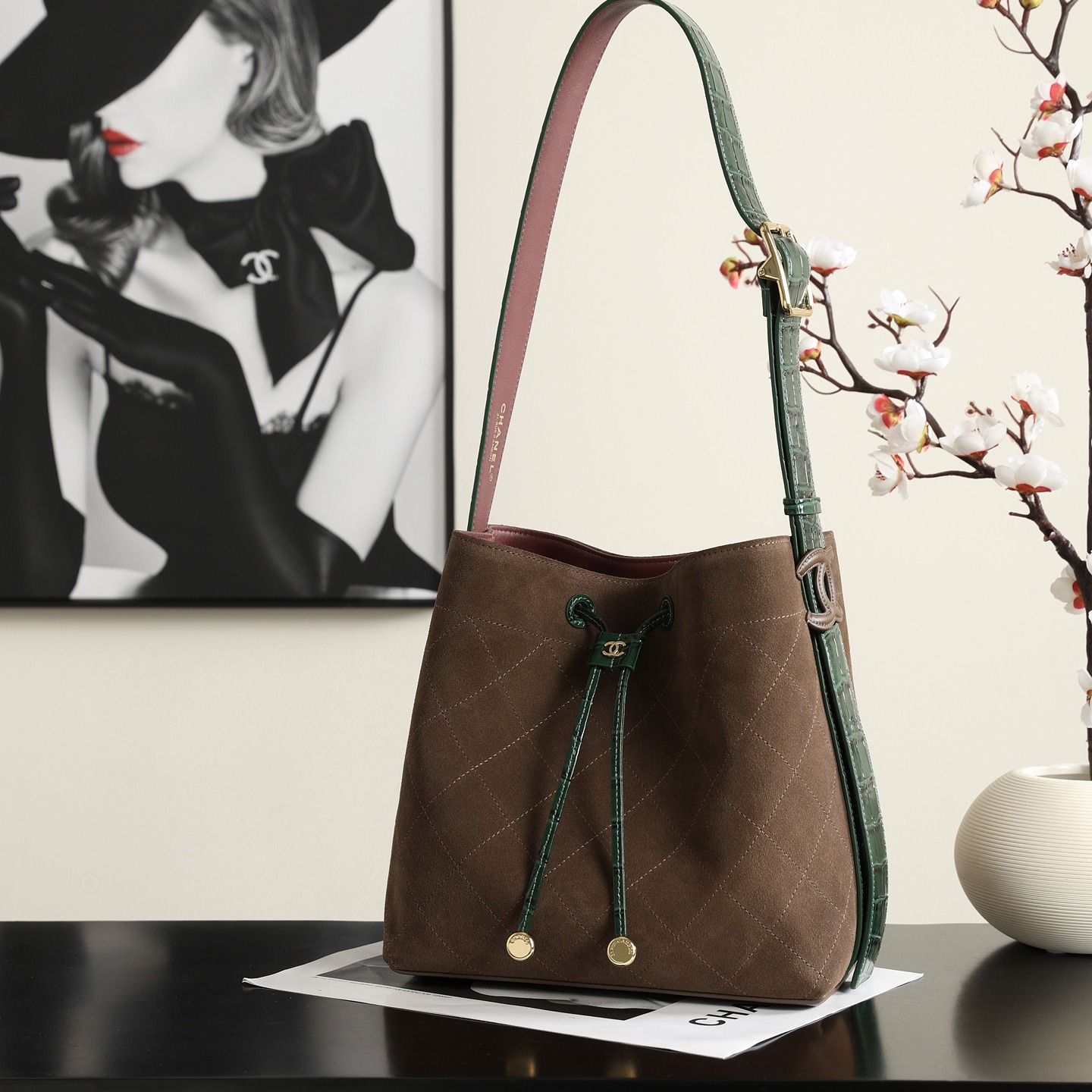 Chanel Bucket Bag in Calfskin with Drawstring for Handheld Shoulder Crossbody Carry
