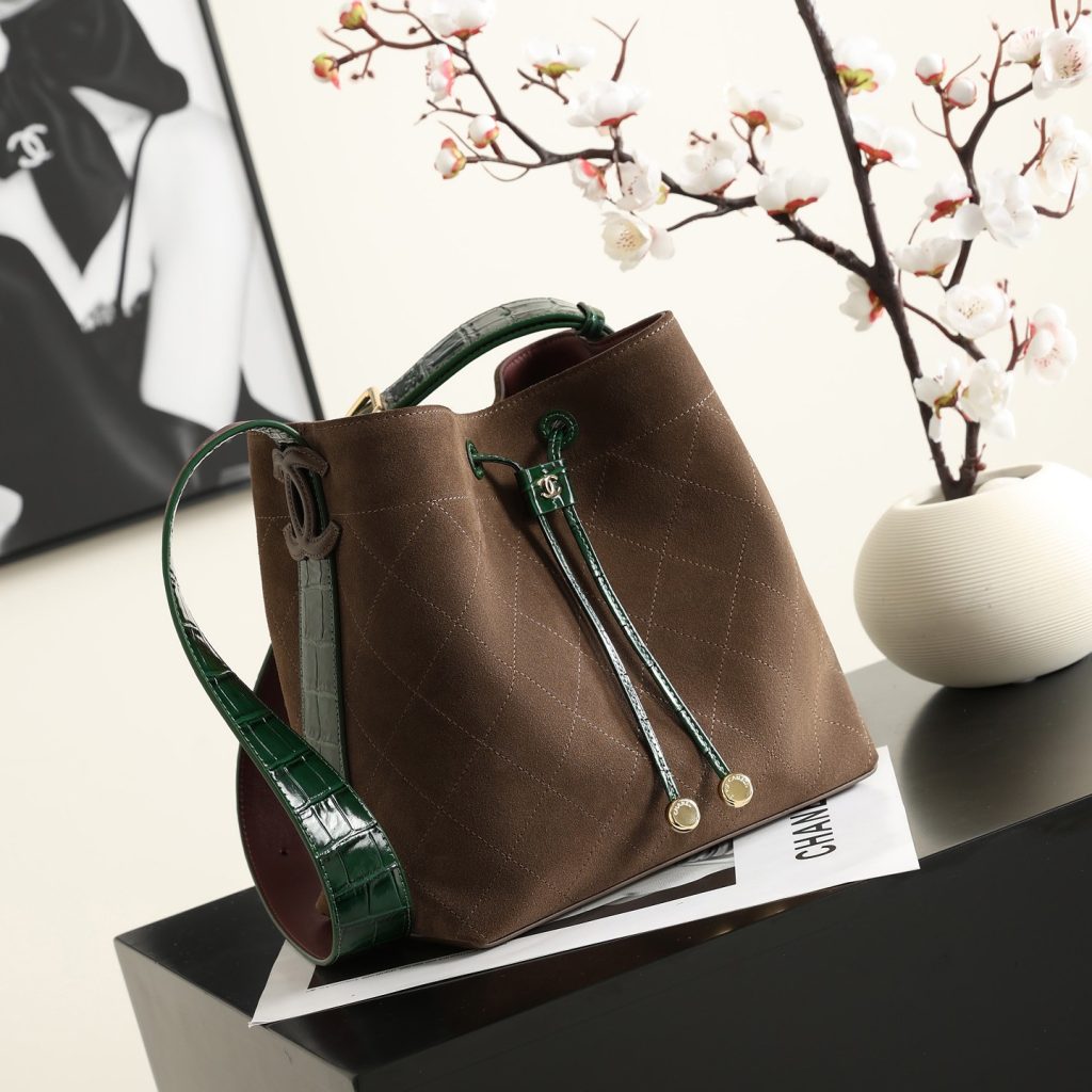 Chanel Bucket Bag in Calfskin with Drawstring for Handheld Shoulder Crossbody Carry