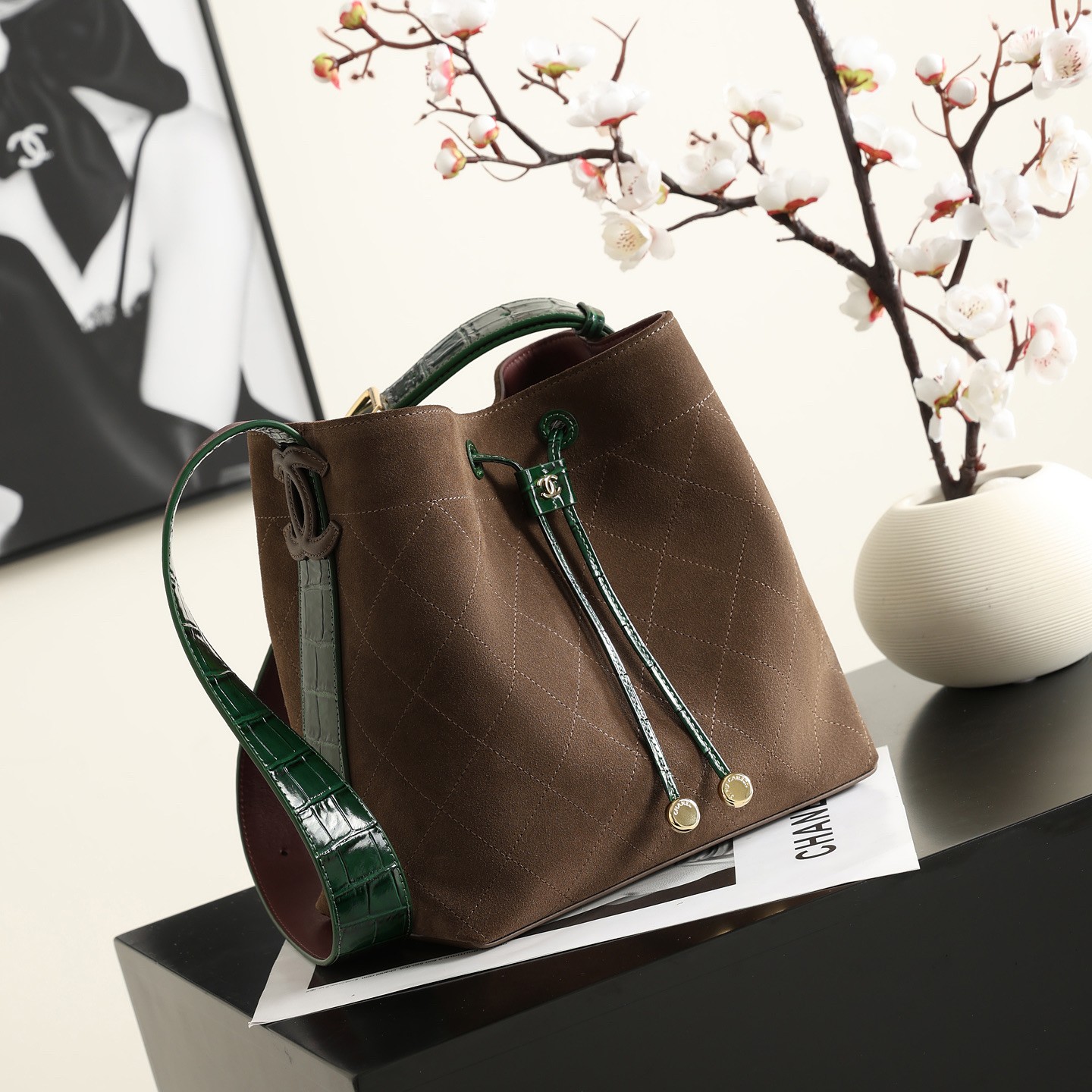 Chanel Bucket Bag in Calfskin with Drawstring for Handheld Shoulder Crossbody Carry