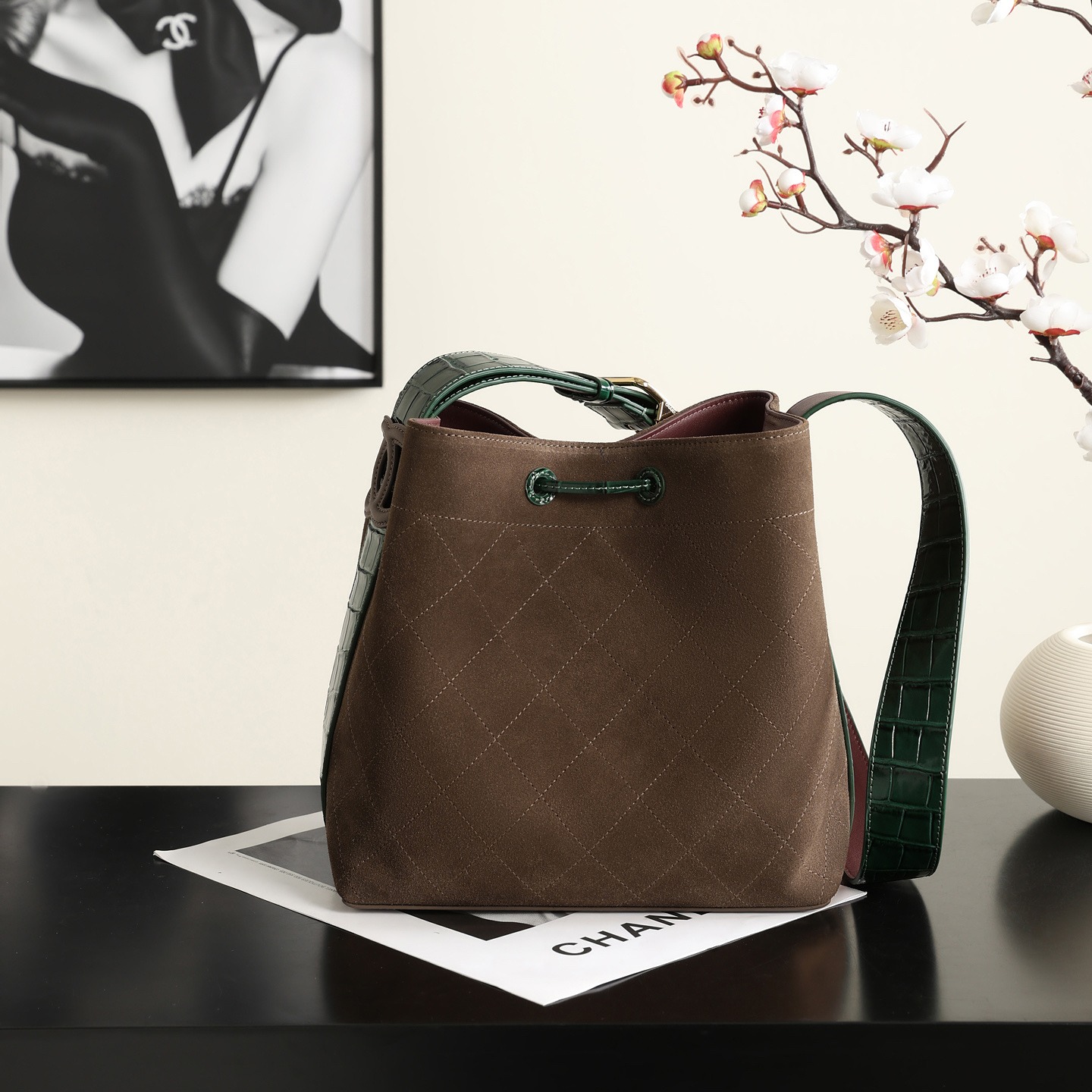 Chanel Bucket Bag in Calfskin with Drawstring for Handheld Shoulder Crossbody Carry
