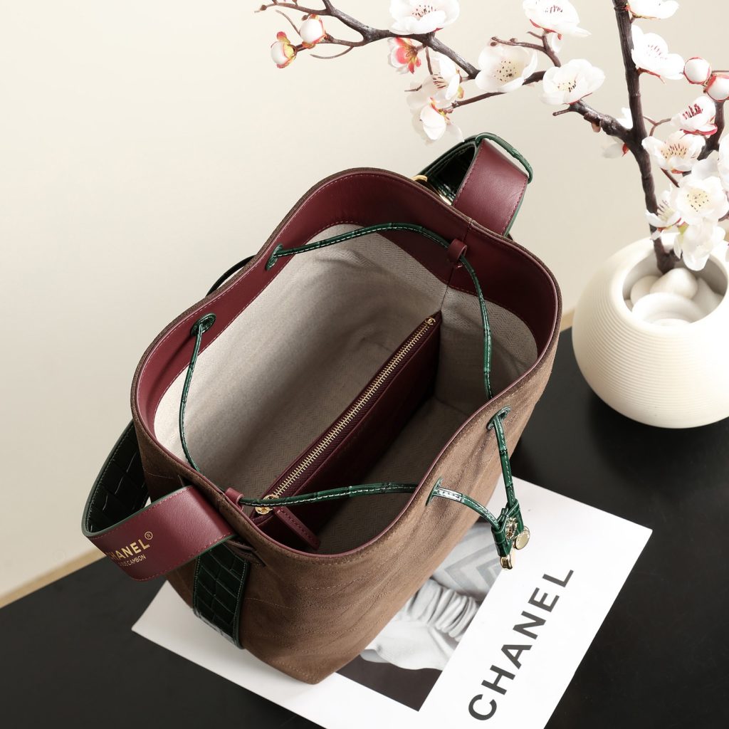 Chanel Bucket Bag in Calfskin with Drawstring for Handheld Shoulder Crossbody Carry