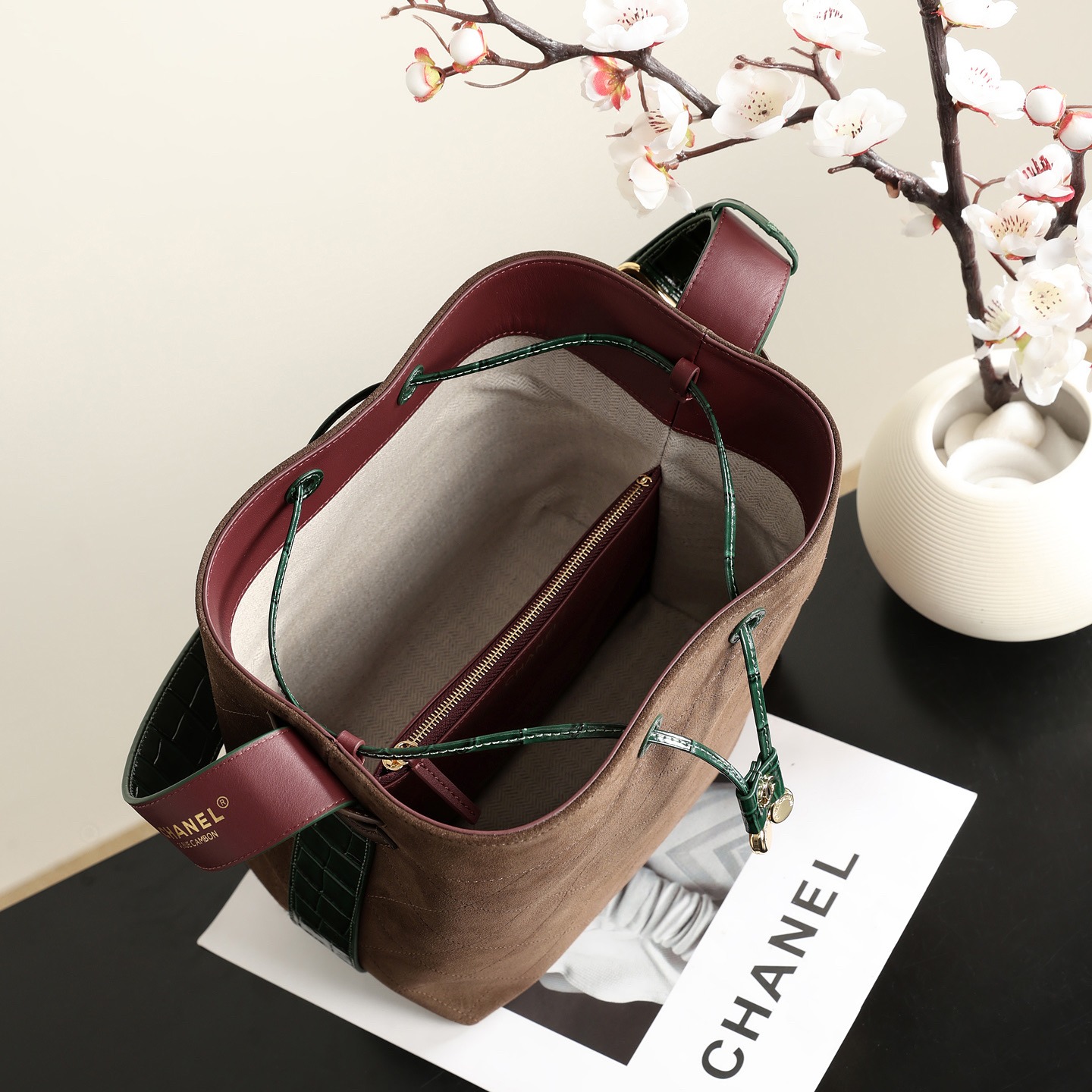 Chanel Bucket Bag in Calfskin with Drawstring for Handheld Shoulder Crossbody Carry