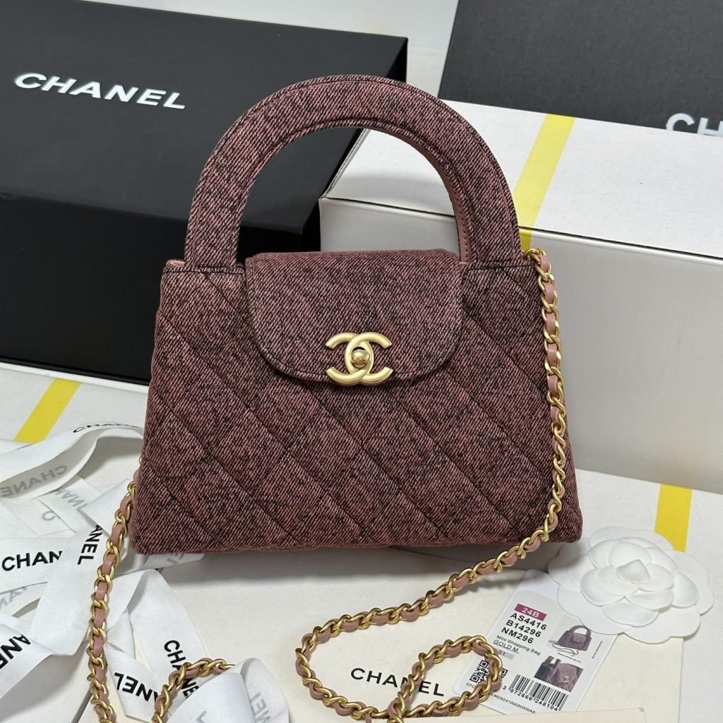 Chanel Mini Shopping Bag in Denim with Monogram Pattern and Turn-lock for Handheld Shoulder Carry