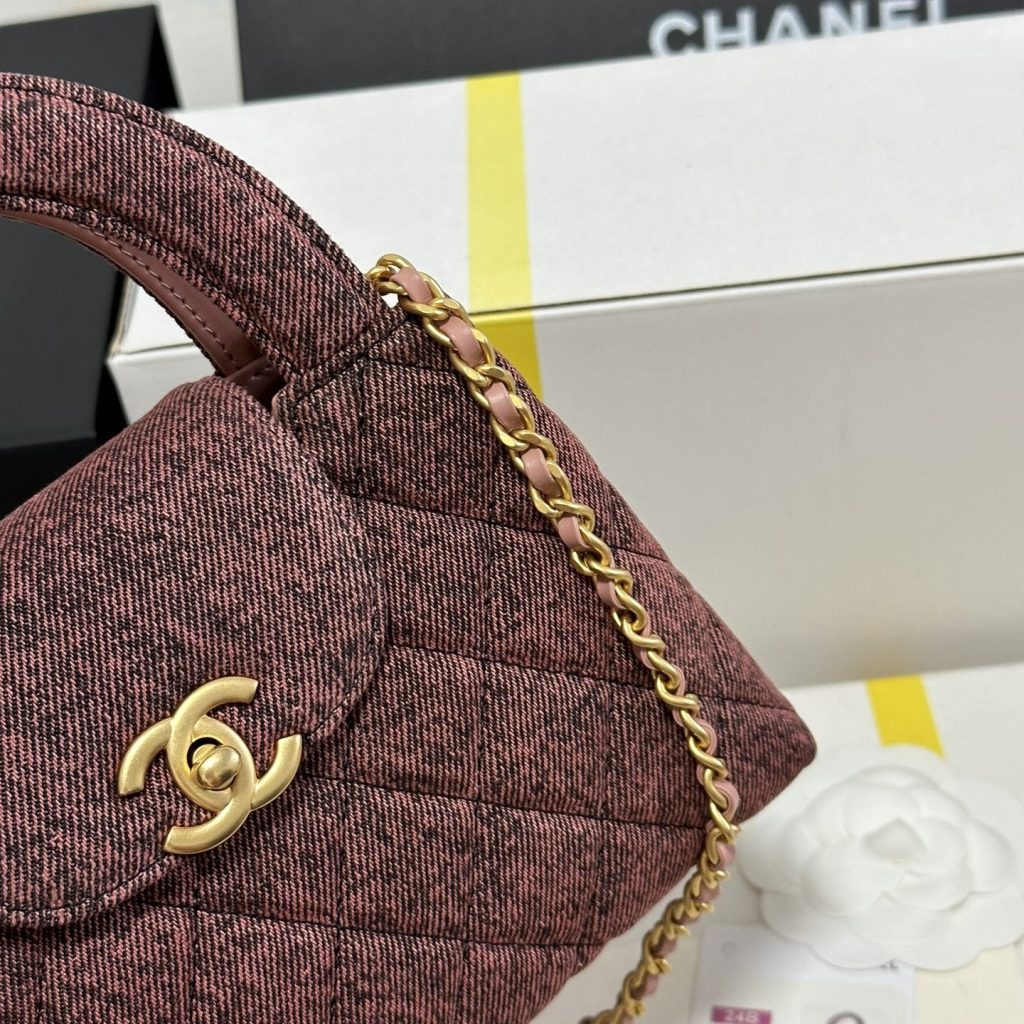 Chanel Mini Shopping Bag in Denim with Monogram Pattern and Turn-lock for Handheld Shoulder Carry
