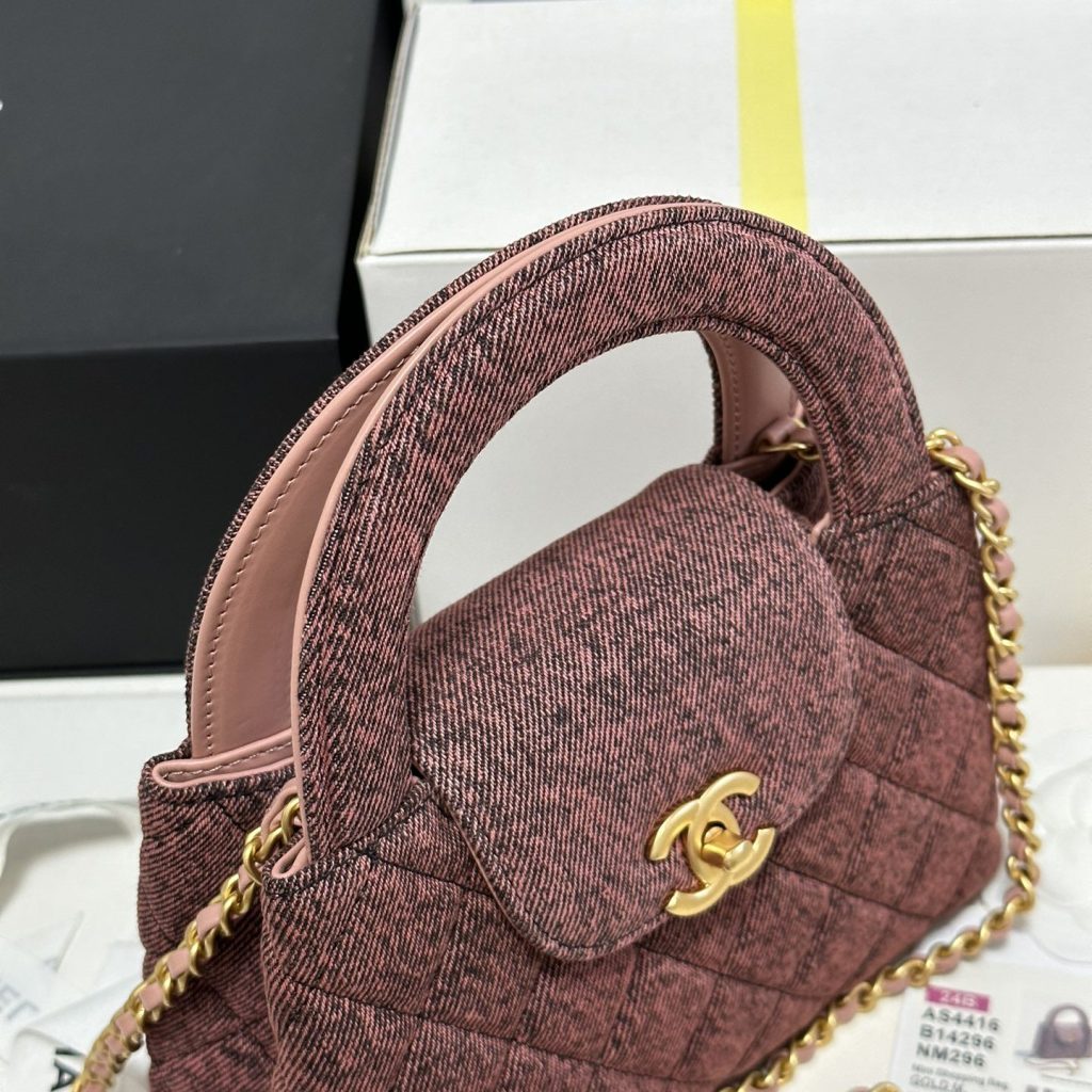 Chanel Mini Shopping Bag in Denim with Monogram Pattern and Turn-lock for Handheld Shoulder Carry