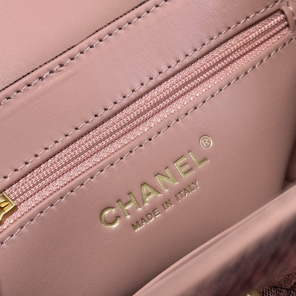 Chanel Mini Shopping Bag in Denim with Monogram Pattern and Turn-lock for Handheld Shoulder Carry