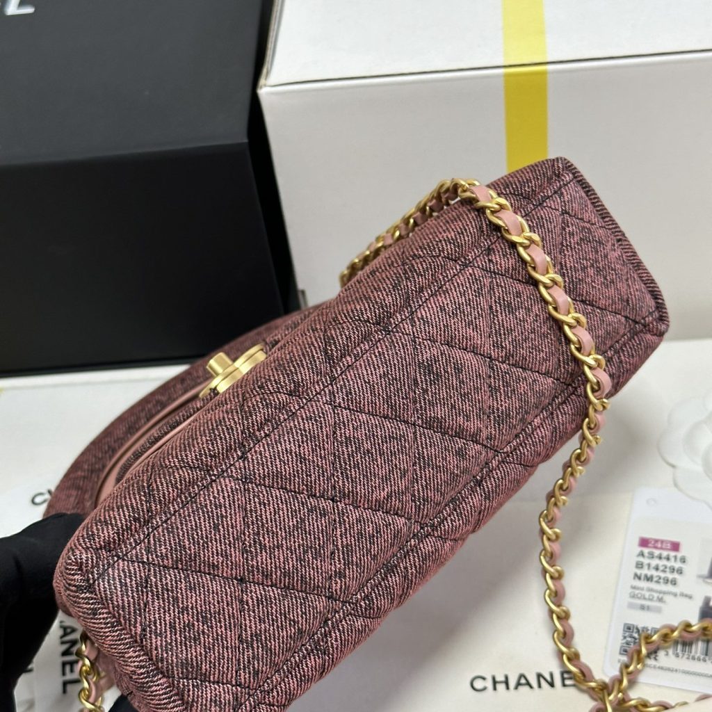 Chanel Mini Shopping Bag in Denim with Monogram Pattern and Turn-lock for Handheld Shoulder Carry