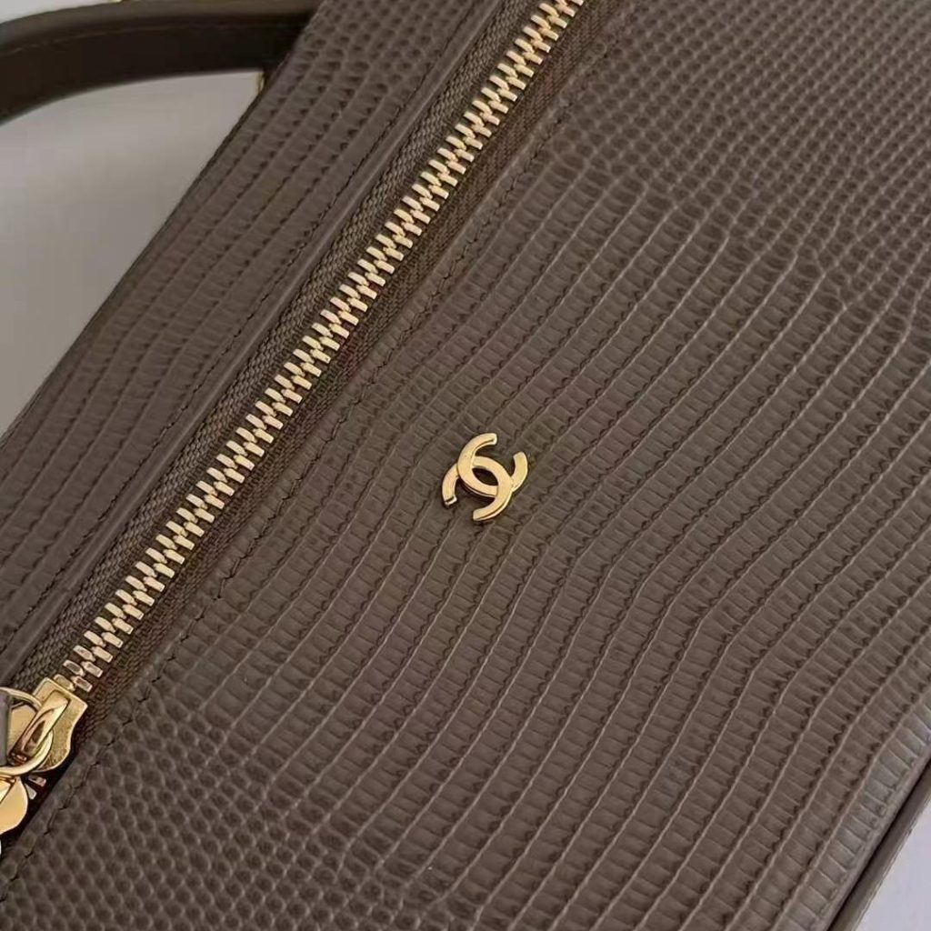 Chanel 26A Lunch Box Mini in Lizard Leather with Zipper Closure for Hand Shoulder Crossbody Carry
