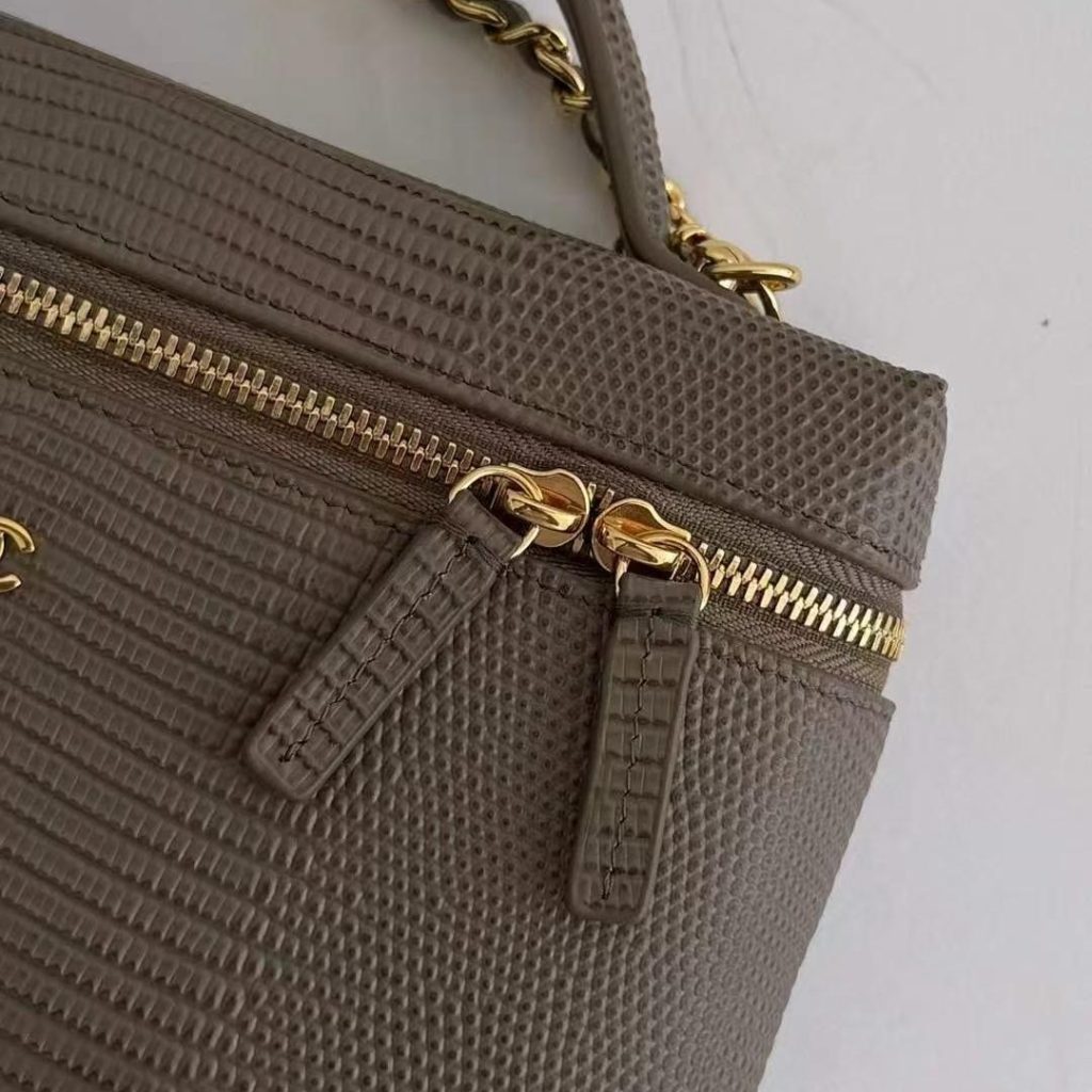 Chanel 26A Lunch Box Mini in Lizard Leather with Zipper Closure for Hand Shoulder Crossbody Carry