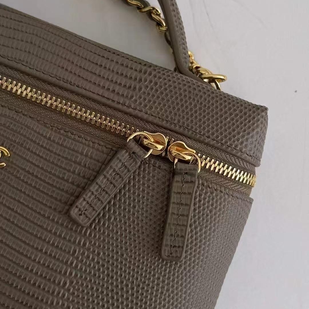 Chanel 26A Lunch Box Mini in Lizard Leather with Zipper Closure for Hand Shoulder Crossbody Carry
