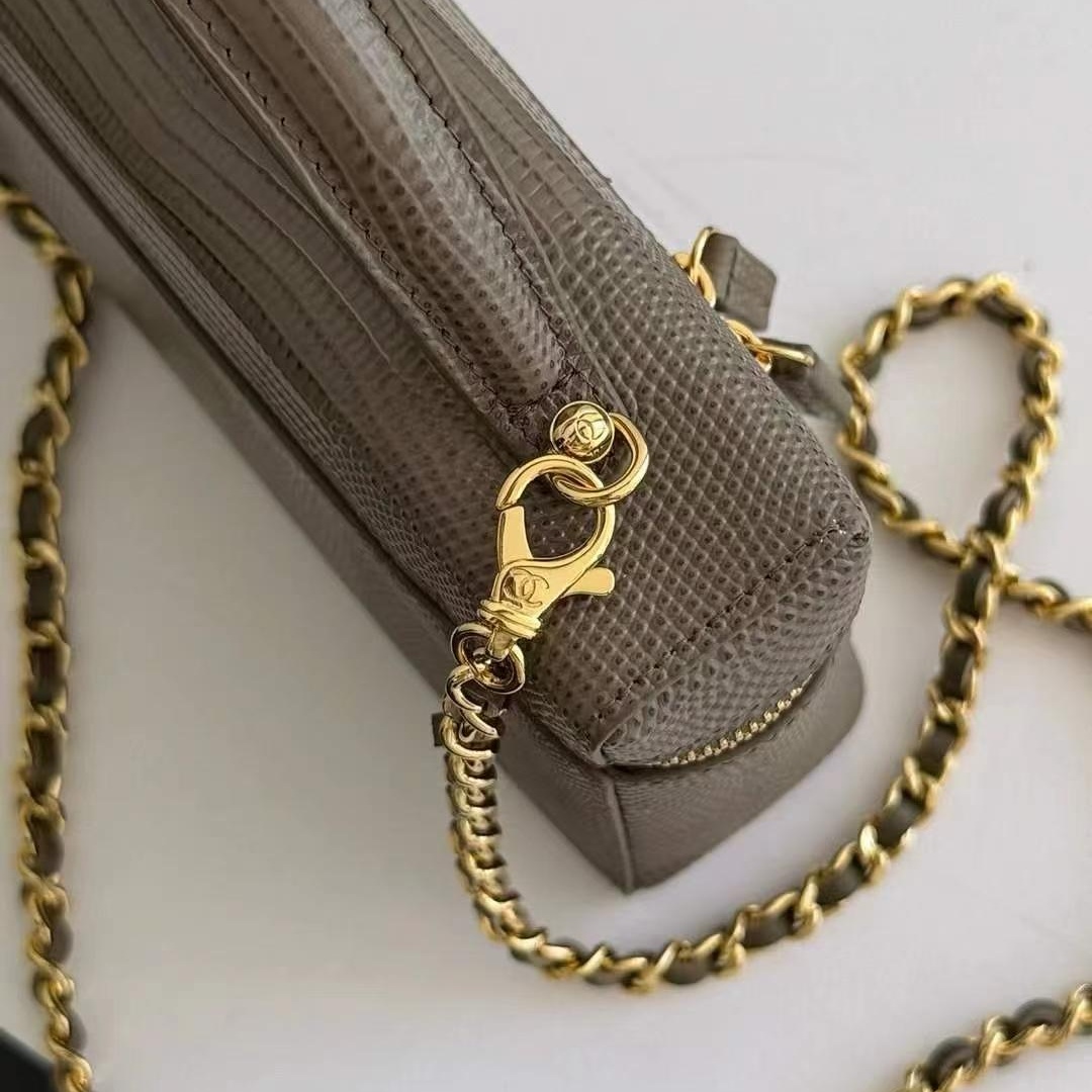 Chanel 26A Lunch Box Mini in Lizard Leather with Zipper Closure for Hand Shoulder Crossbody Carry