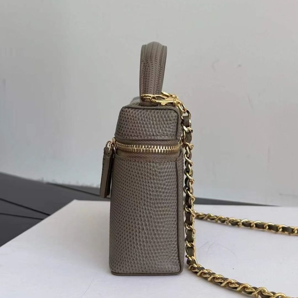 Chanel 26A Lunch Box Mini in Lizard Leather with Zipper Closure for Hand Shoulder Crossbody Carry