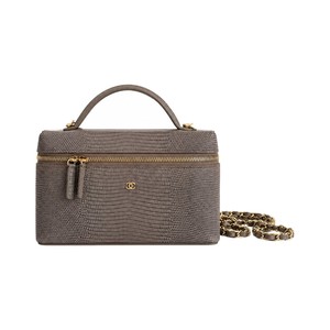 Chanel 26A Lunch Box Mini in Lizard Leather with Zipper Closure for Hand Shoulder Crossbody Carry