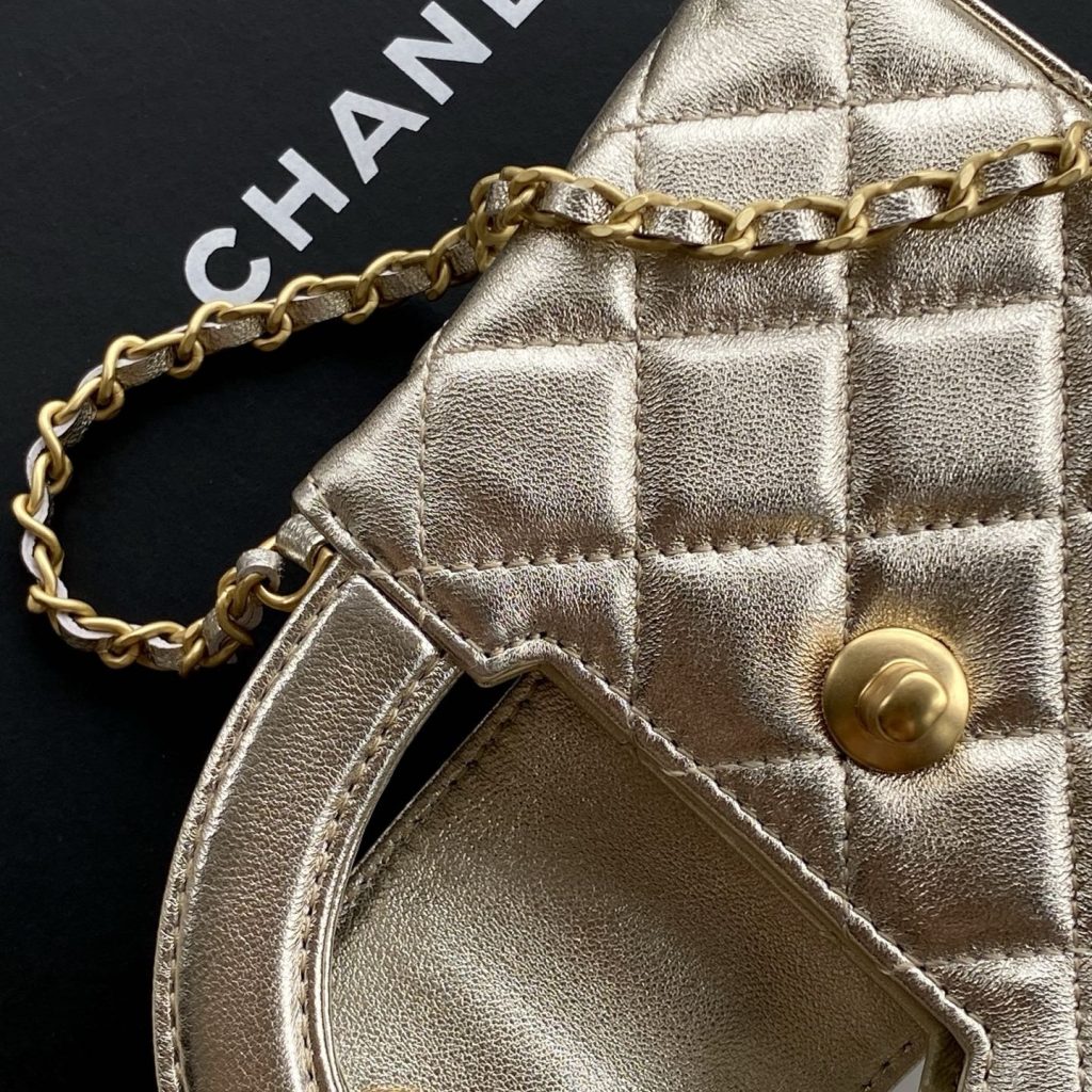 Chanel Kelly Mini Top Handle in Metallic Lambskin with Turn-lock Flap for Handheld and Shoulder