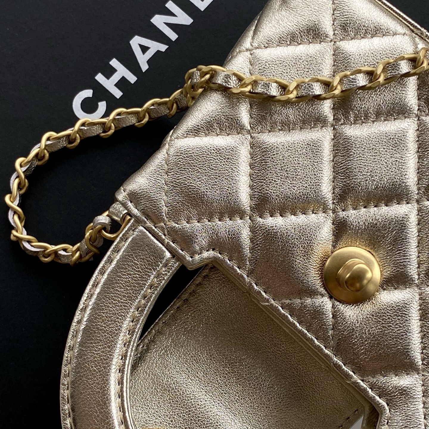 Chanel Kelly Mini Top Handle in Metallic Lambskin with Turn-lock Flap for Handheld and Shoulder