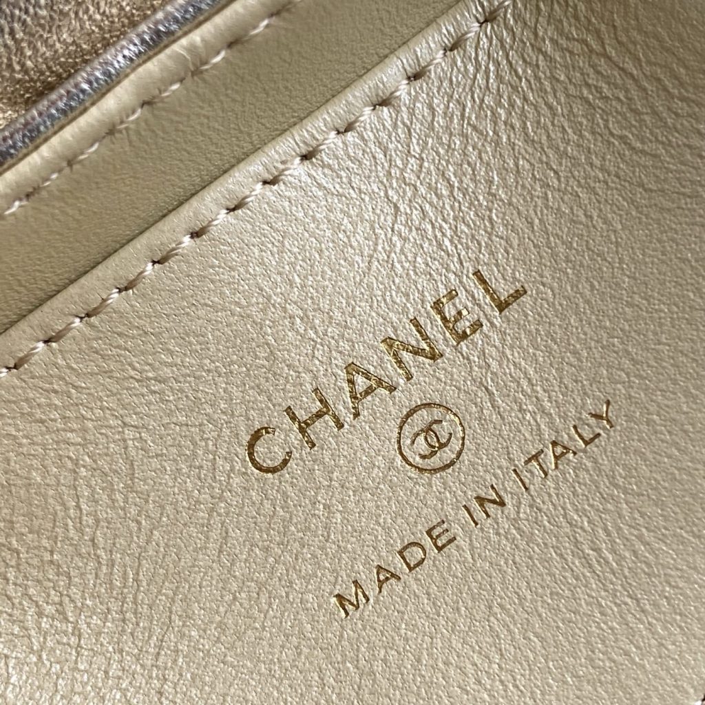 Chanel Kelly Mini Top Handle in Metallic Lambskin with Turn-lock Flap for Handheld and Shoulder
