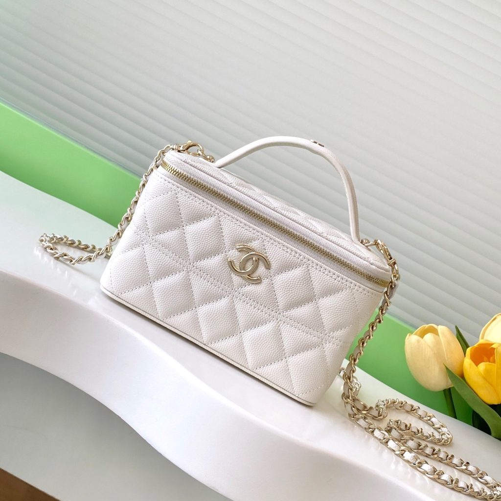 Chanel Beauty Case Nano in Caviar Leather with Zipper Closure for Hand Shoulder Crossbody Carry