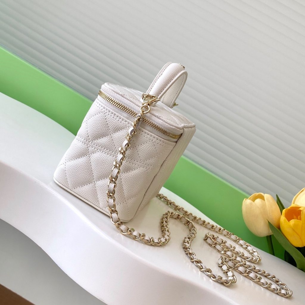 Chanel Beauty Case Nano in Caviar Leather with Zipper Closure for Hand Shoulder Crossbody Carry