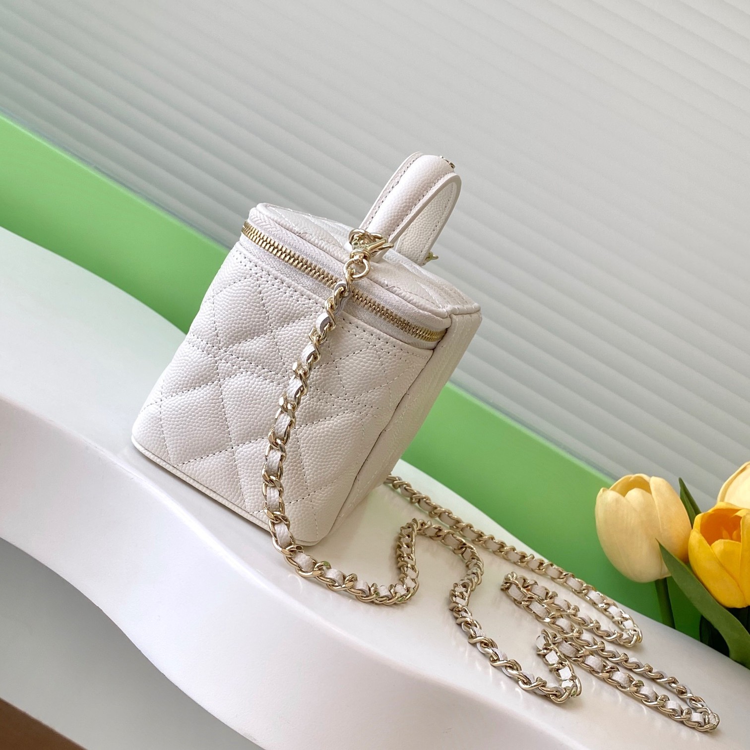 Chanel Beauty Case Nano in Caviar Leather with Zipper Closure for Hand Shoulder Crossbody Carry