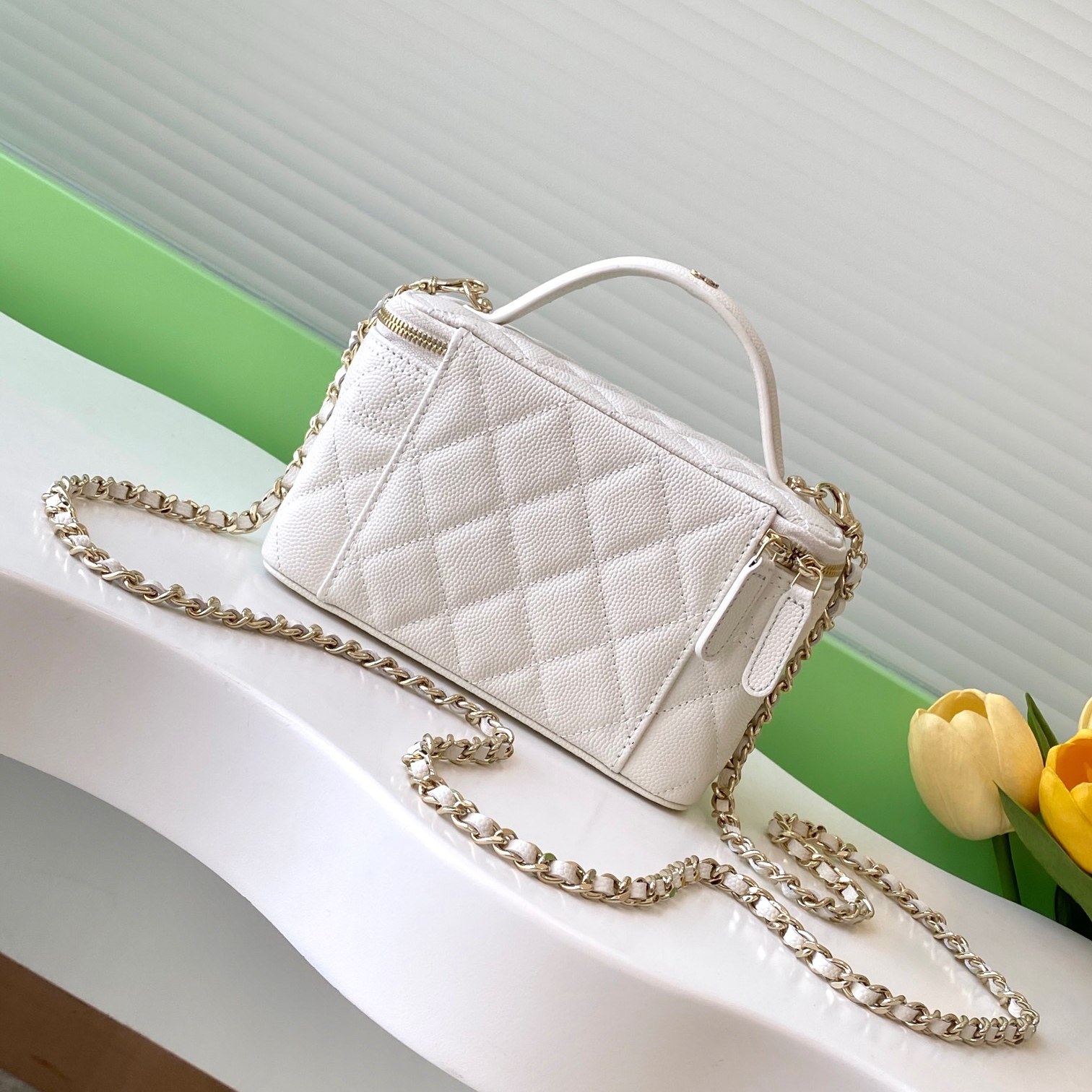 Chanel Beauty Case Nano in Caviar Leather with Zipper Closure for Hand Shoulder Crossbody Carry