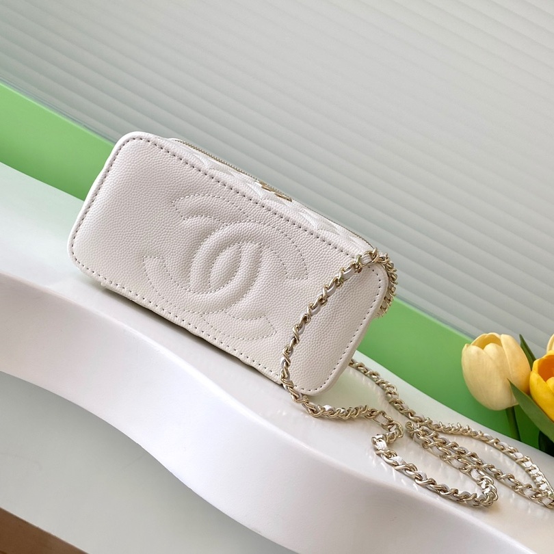 Chanel Beauty Case Nano in Caviar Leather with Zipper Closure for Hand Shoulder Crossbody Carry
