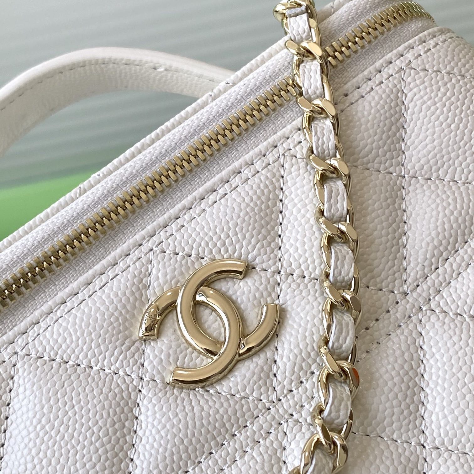 Chanel Beauty Case Nano in Caviar Leather with Zipper Closure for Hand Shoulder Crossbody Carry