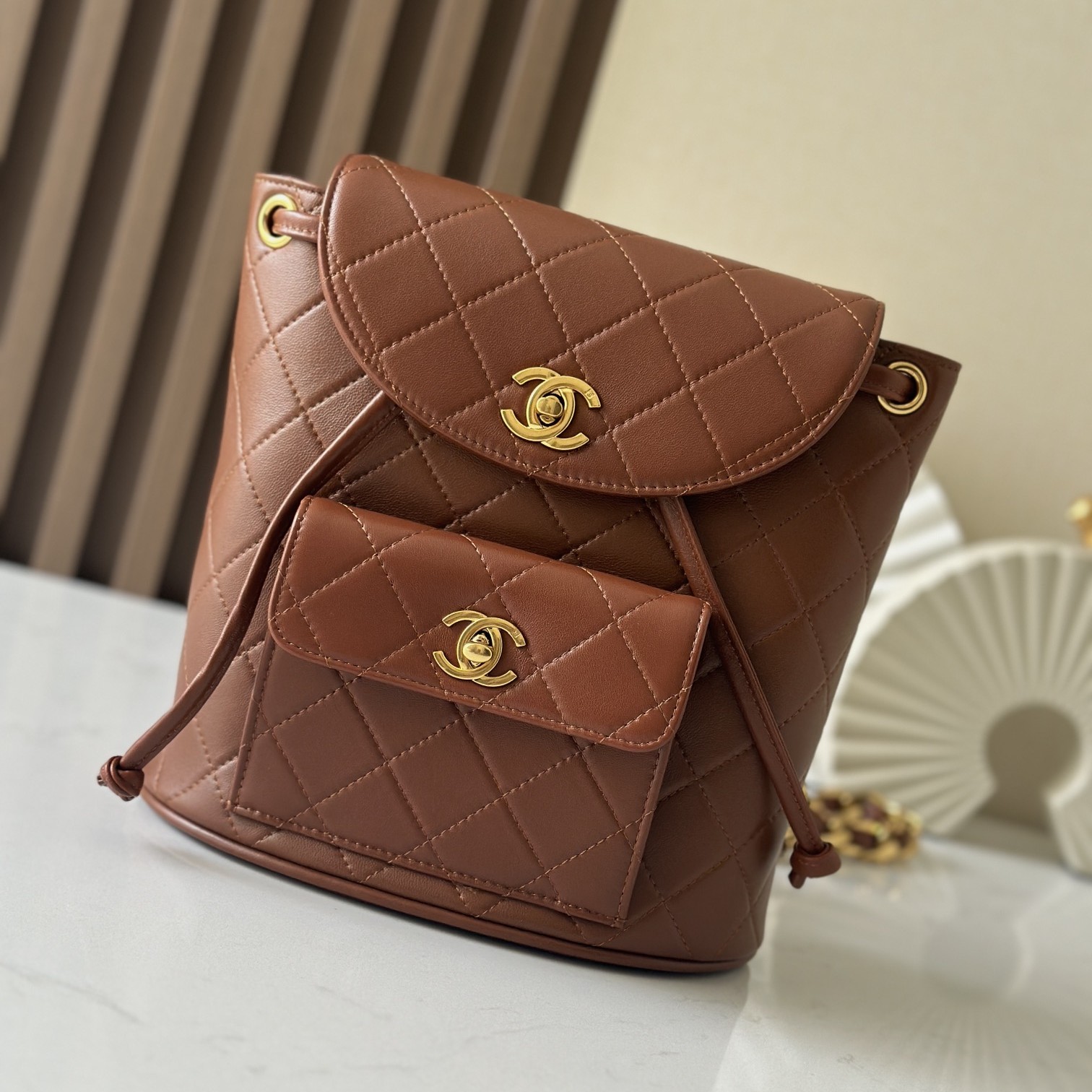 Chanel Rucksack Backpack in Soft Lambskin with Drawstring Closure for Handheld and Shoulder Carry