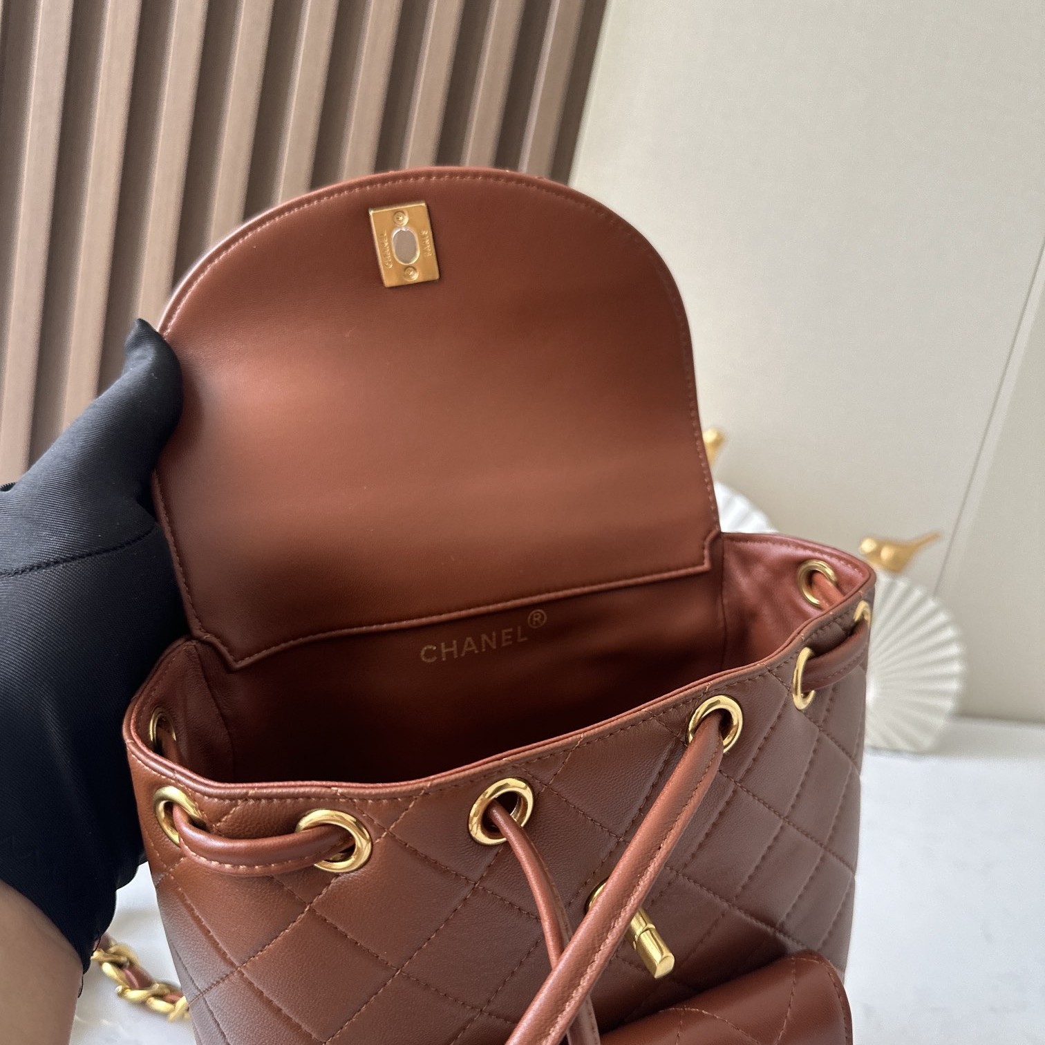 Chanel Rucksack Backpack in Soft Lambskin with Drawstring Closure for Handheld and Shoulder Carry