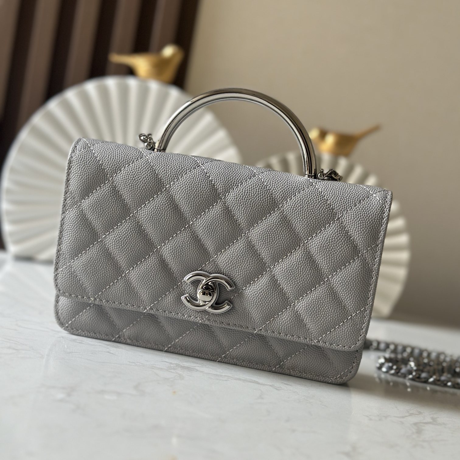 Chanel Top Handle WOC (Wallet on Chain) in Caviar Leather with Turn-lock Flap Closure for HandheldSh