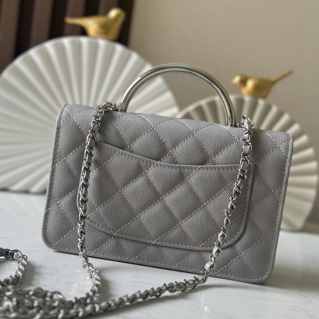 Chanel Top Handle WOC (Wallet on Chain) in Caviar Leather with Turn-lock Flap Closure for HandheldSh