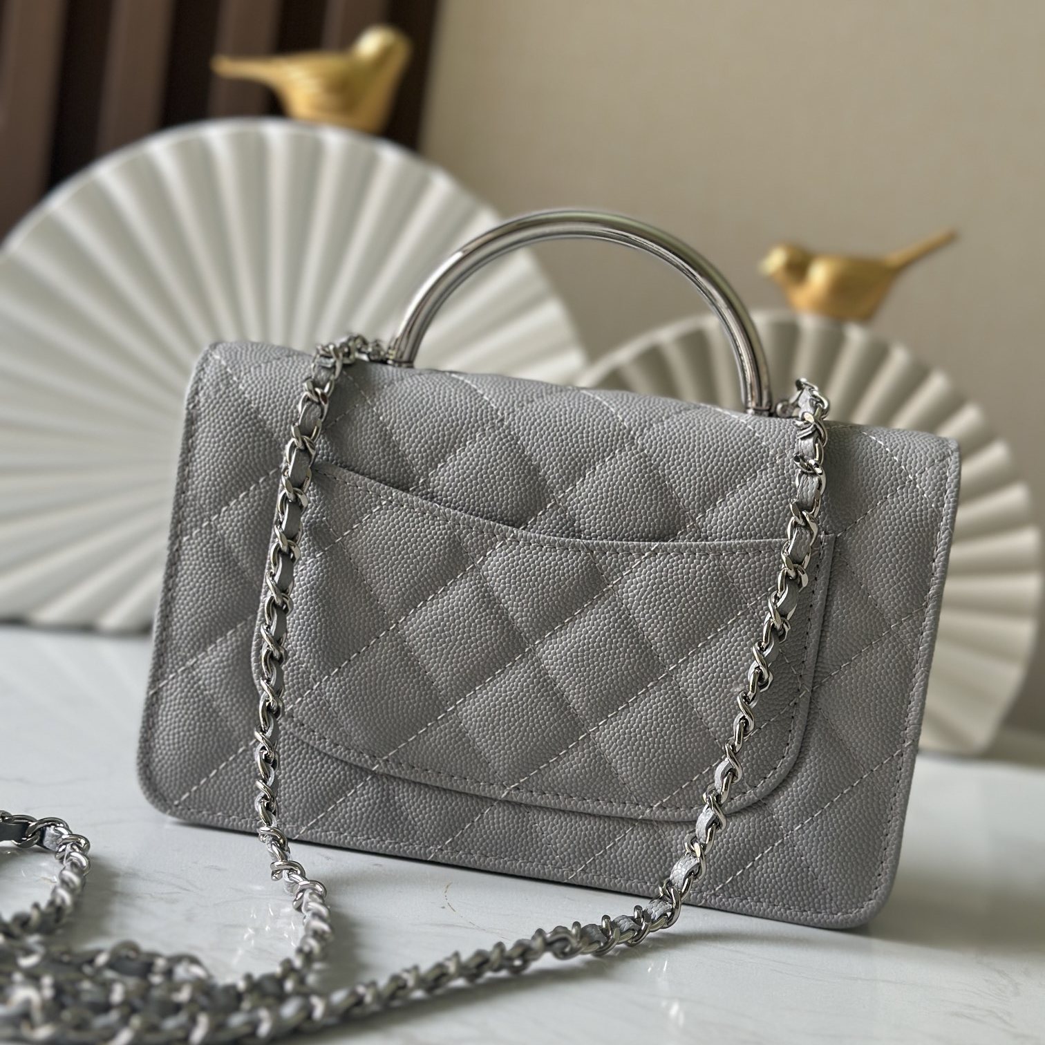 Chanel Top Handle WOC (Wallet on Chain) in Caviar Leather with Turn-lock Flap Closure for HandheldSh