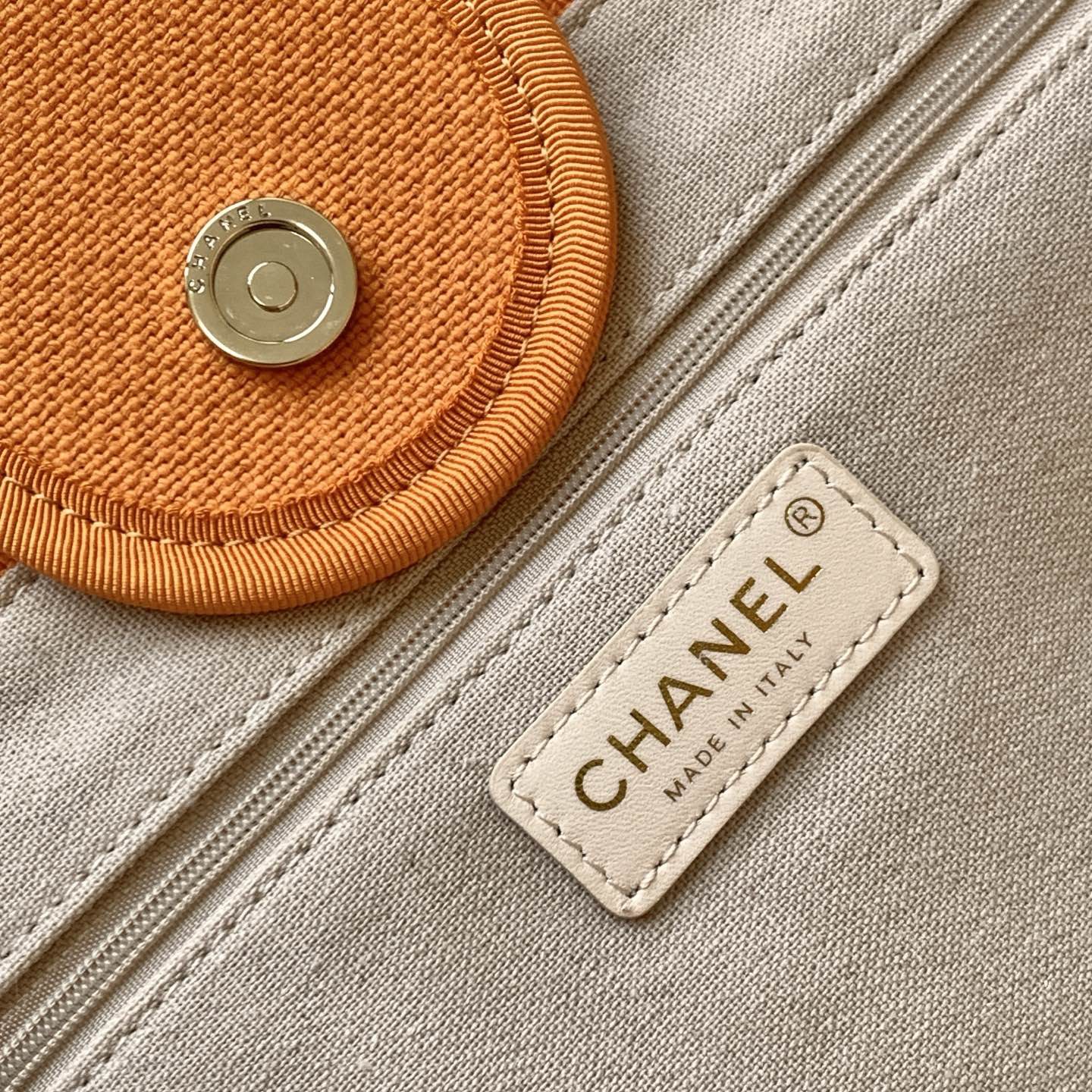 Chanel Gabriel A66941 in Cotton Canvas with Calfskin Trim and Zipper and Gold Hardware