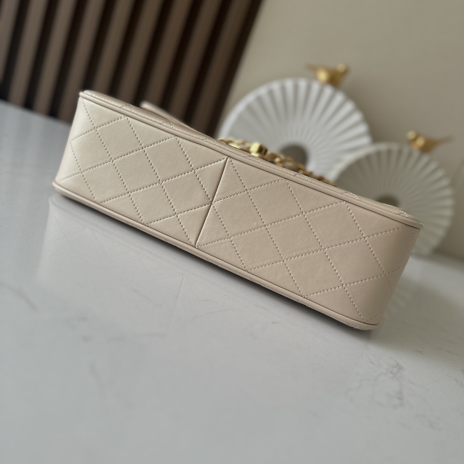 Chanel Classic Flap Grand Medium in Beige Lambskin with Turn for Shoulder Crossbody Designer Bag