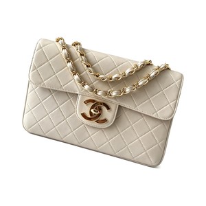 Chanel Classic Flap Grand Medium in Beige Lambskin with Turn for Shoulder Crossbody Designer Bag